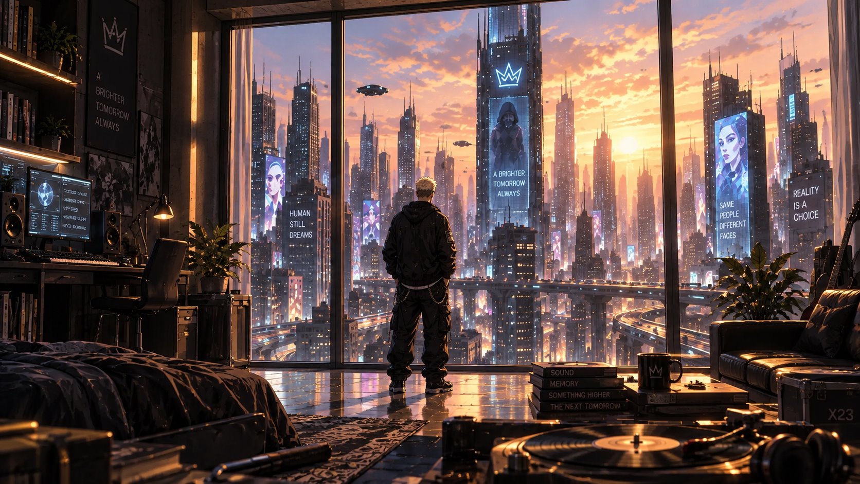 Cross looking across the megacity from his studio